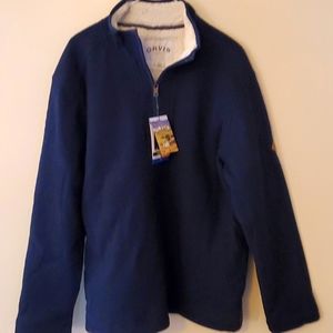 Orvis quarter zip winter pullover coat/jacket, navy blue, size large